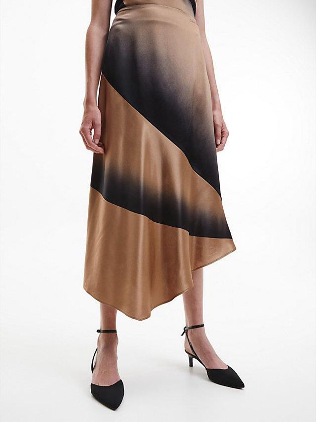 Calvin Klein USA Shadow Print Asymmetric Womens Skirt Brown 2735890-YC